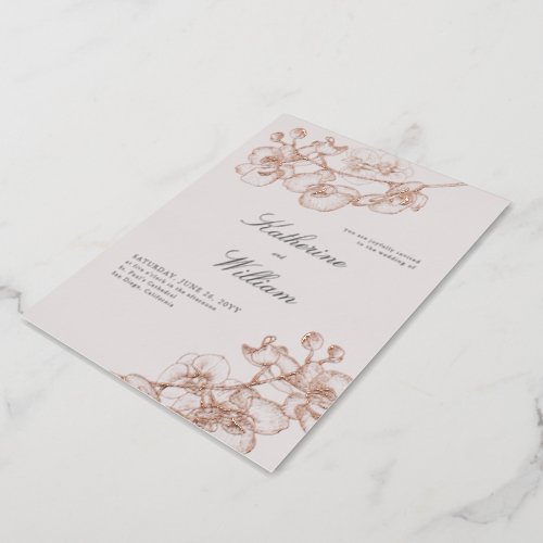 Formal Modern Classic Orchid Tux Wedding Rose Gold Foil Invitation