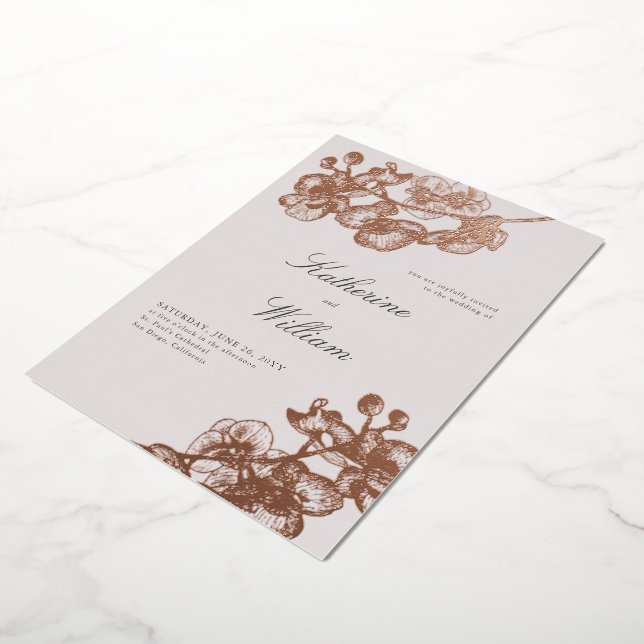 Formal Modern Classic Orchid Tux Wedding Rose Gold Foil Invitation (Rotated)