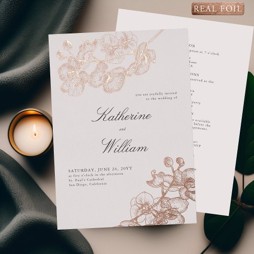 Formal Modern Classic Orchids All in One Wedding  Foil Invitation