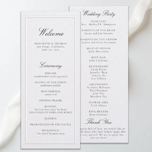 Formal Modern Classic Pearl Frame Wedding Program | Zazzle