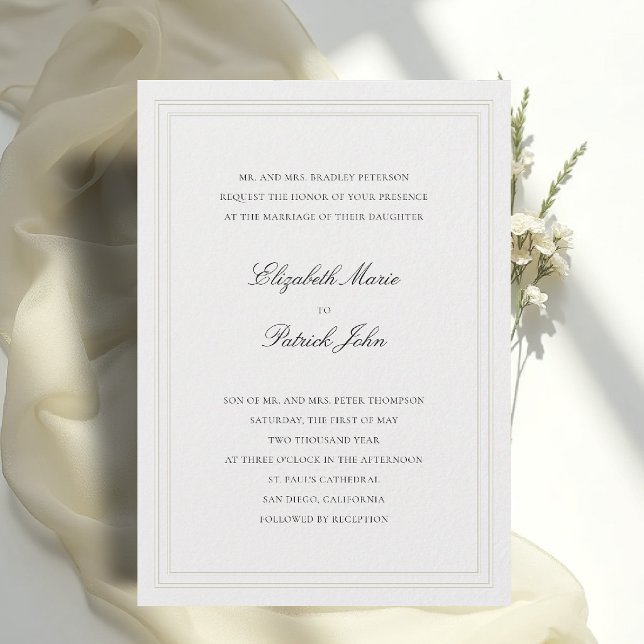 Formal Modern Classic Tandem Frame Ivory Wedding Invitation (formal wedding invitation modern classic double frame tandem ecru calligraphy parents host)