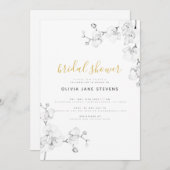 Formal Modern Gold Ivory Orchids Bridal Shower Invitation (Front/Back)