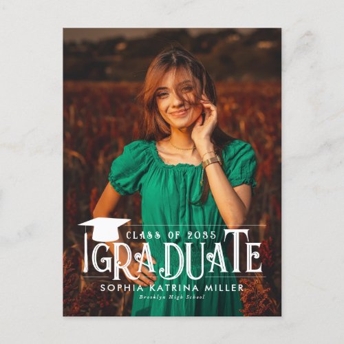 Formal Modern Graduate Cap Year Photo Graduation Announcement Postcard