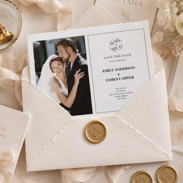 Formal Modern Photo wedding Monogram initial Save The Date (Formal Modern Photo wedding Monogram initial Save The Date)