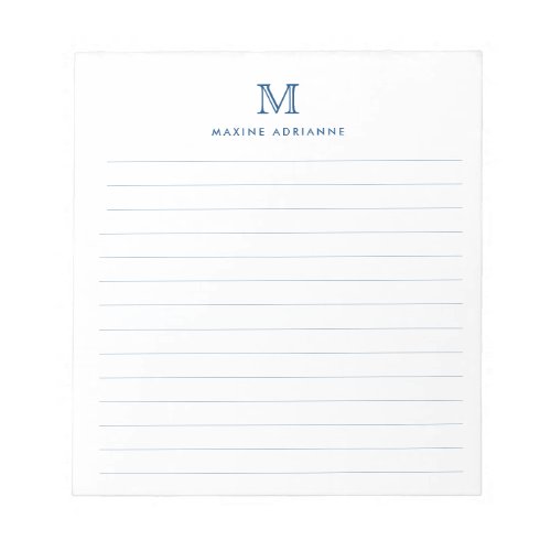 Formal Modern Simple Classic Navy Blue Monogram Notepad