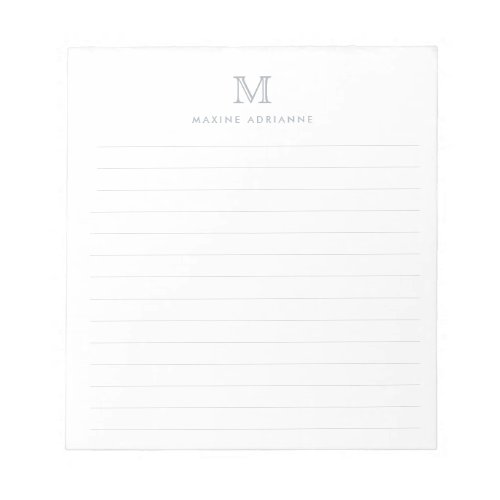 Formal Modern Simple Classic Pastel Gray Monogram Notepad