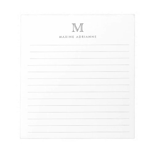 Formal Modern Simple Classic Silver Gray Monogram Notepad