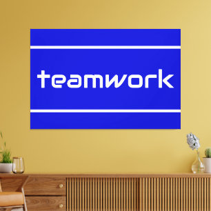 Formal Modern TEAMWORK White Stripes On Royal Blue Canvas Print