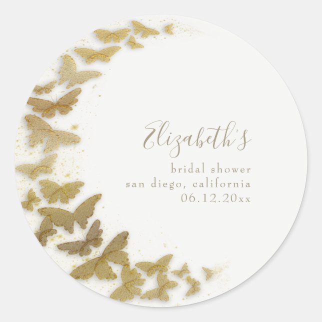 Formal Modern Tradition Boho Gold Butterfly Bridal Classic Round Sticker (Front)