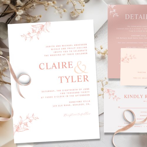 Formal Modern Typography Blush Pink Peach Wedding Invitation