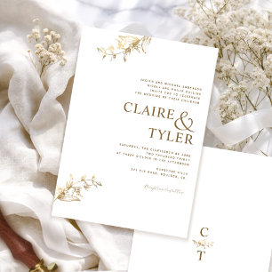 Formal, Modern Typography White and Gold Wedding Invitation