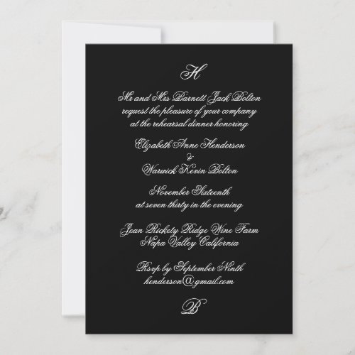 Formal Monogram Black Wedding Rehearsal Dinner Invitation