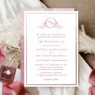 Formal Monogram Burgundy Watercolor Wedding Invitation