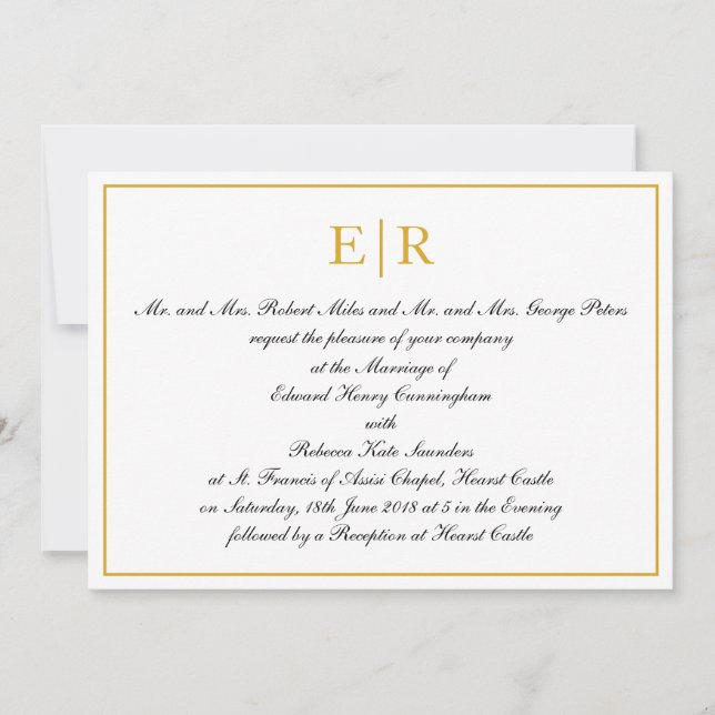 Formal  Monogram Calligraphy Elegant Gold Wedding Invitation (Front)