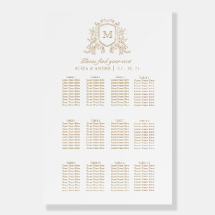 Formal Monogram Crest Gold Wedding Seating Chart Foam Board