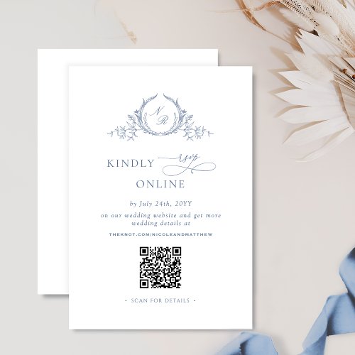 Formal Monogram Dusty Blue QR Code Wedding RSVP Enclosure Card