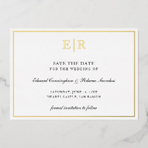 Formal Monogram Elegant Wedding Save The Date Foil Invitation