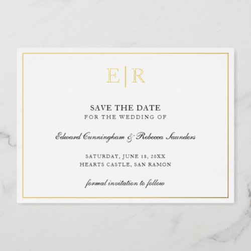 Formal Monogram Elegant Wedding Save The Date Foil Invitation