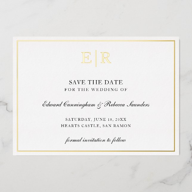 Formal Monogram Elegant Wedding Save The Date Foil Invitation (Front)
