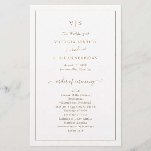 Formal Monogram Gold Elegant Wedding Program