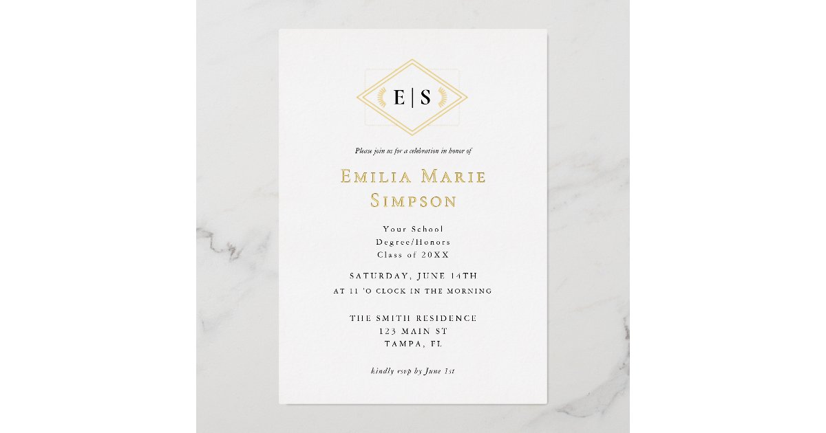Formal Monogram Graduation Foil Invitation | Zazzle