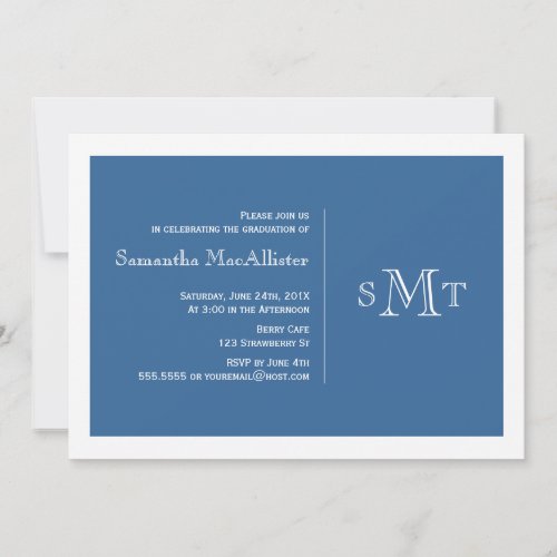Formal Monogram Graduation Invitation - Blue