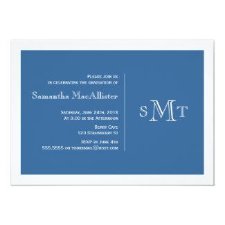 Formal Monogram Graduation Invitation - Blue 5" X 7" Invitation Card