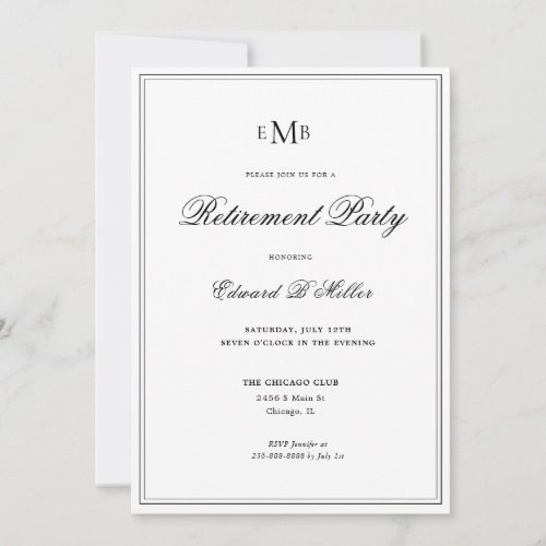 Formal Monogrammed Retirement Party Invitation