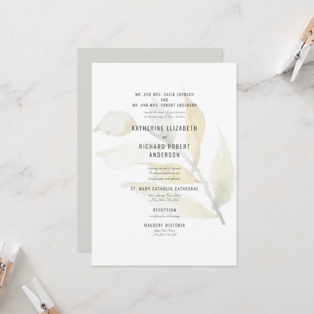 Formal Muted Foliage Both Parents  Invitation (Front/Back In Situ)