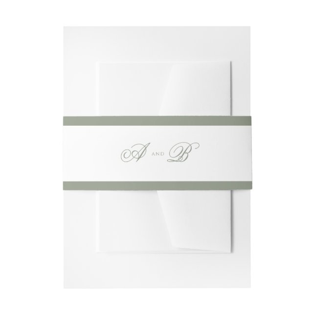 Formal Muted  Sage Green Border & Monogram Wedding Invitation Belly Band (Front Example)