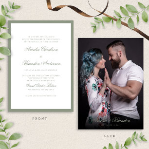 Formal Muted Sage Green & Script Photo Wedding Invitation