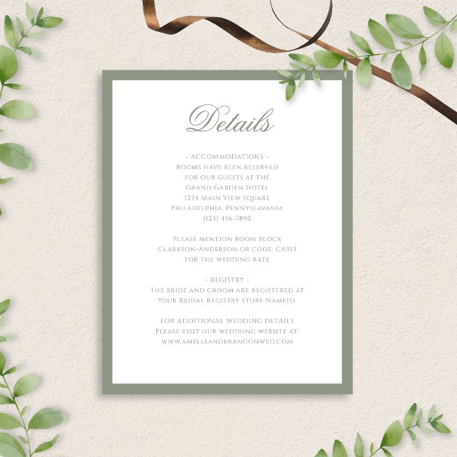 Formal Muted Sage Green Wedding Details Enclosure Card (Creator Uploaded)