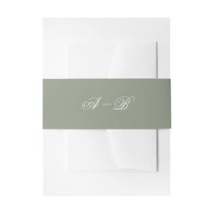 Formal Muted Sage Green & White Script Wedding Invitation Belly Band