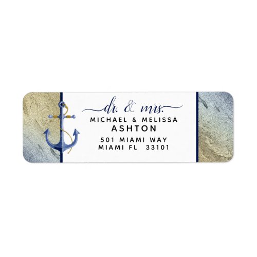 Formal Nautical Navy Blue  Gold Watercolor Label