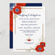 Formal Nautical Red, White, &amp; Blue Anemone Wedding Invitation