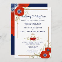 Formal Nautical Red White &amp; Blue Anemone Wedding Invitation