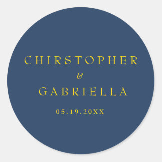 Formal Navy and Gold Simple Wedding Classic Round Sticker