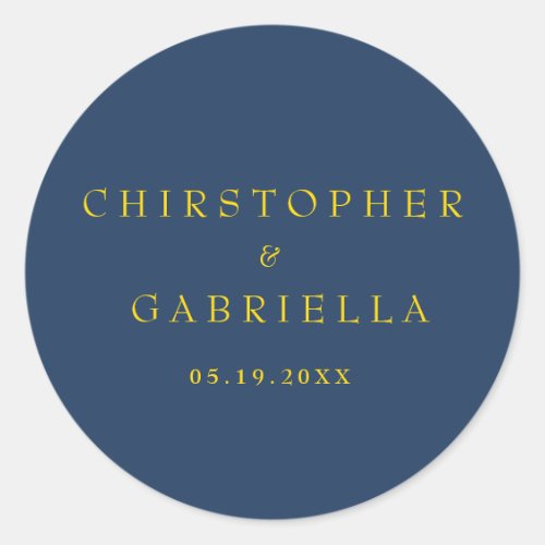 Formal Navy and Gold Simple Wedding Classic Round Sticker