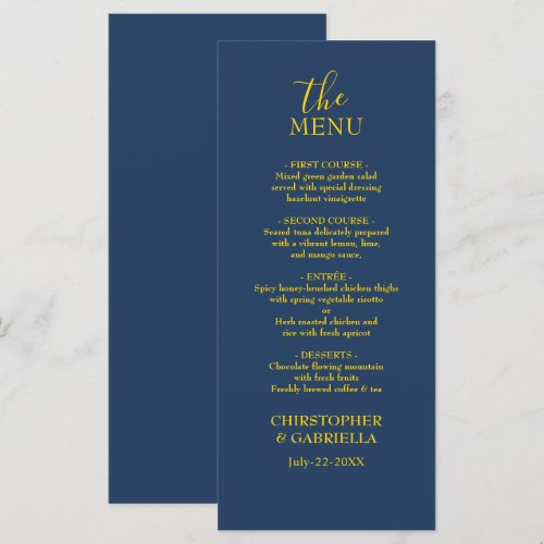 Formal Navy and Gold Simple Wedding Menu