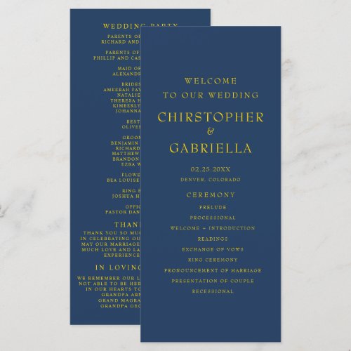 Formal Navy and Gold Simple Wedding Program