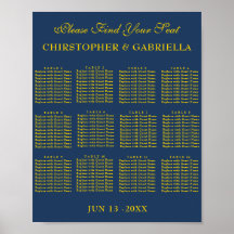 Formal Navy and Gold Simple Wedding Seating Chart