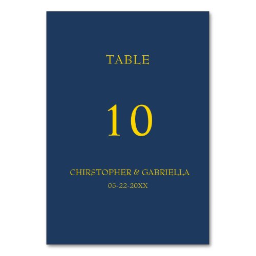 Formal Navy and Gold Simple Wedding Table Number