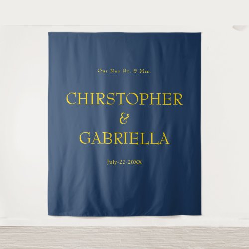 Formal Navy and Gold Simple Wedding Tapestry