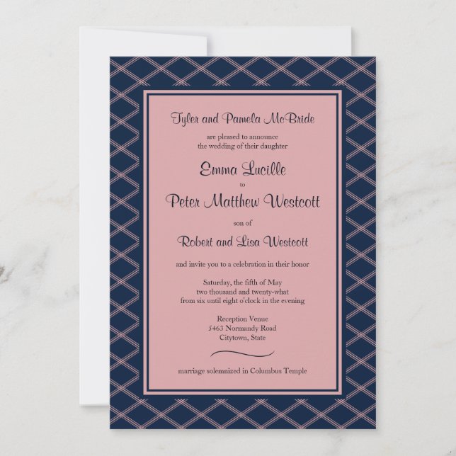 Formal Navy Art Deco Reception-Only Invitation (Front)