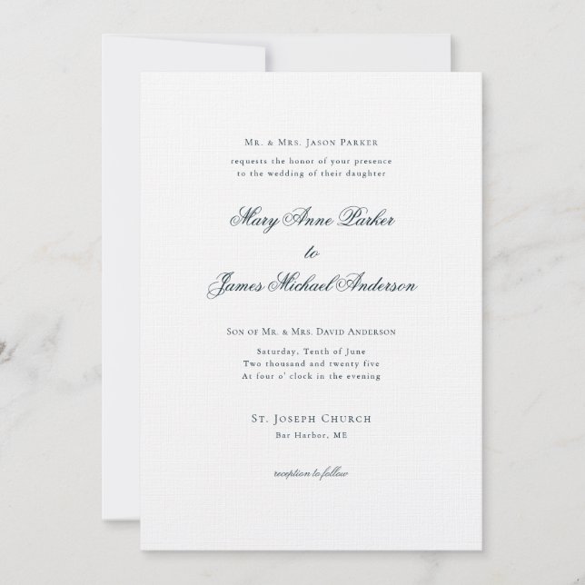 Formal Navy blue and white Wedding Invitation (Front)