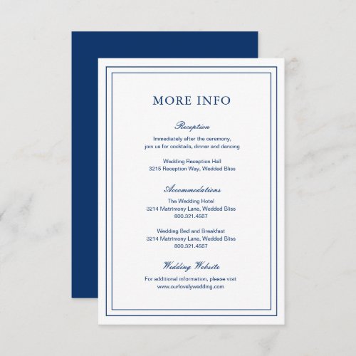 Formal Navy Blue Elegant Simple Wedding Enclosure Card