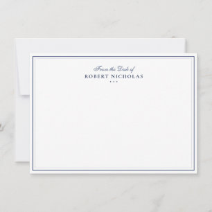Formal Navy blue Script Two Border Stationery Note Card