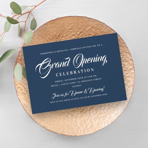 Formal Navy Corporate Grand Opening White Invitation