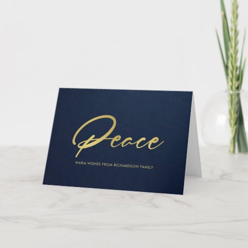 FORMAL NAVY FAUX GOLD MINIMAL CALLIGRAPHY PEACE CARD