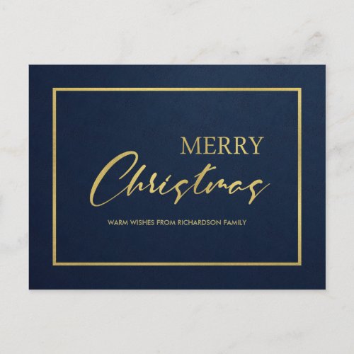 FORMAL NAVY GOLD  VELVET MINIMAL MERRY CHRISTMAS HOLIDAY POSTCARD